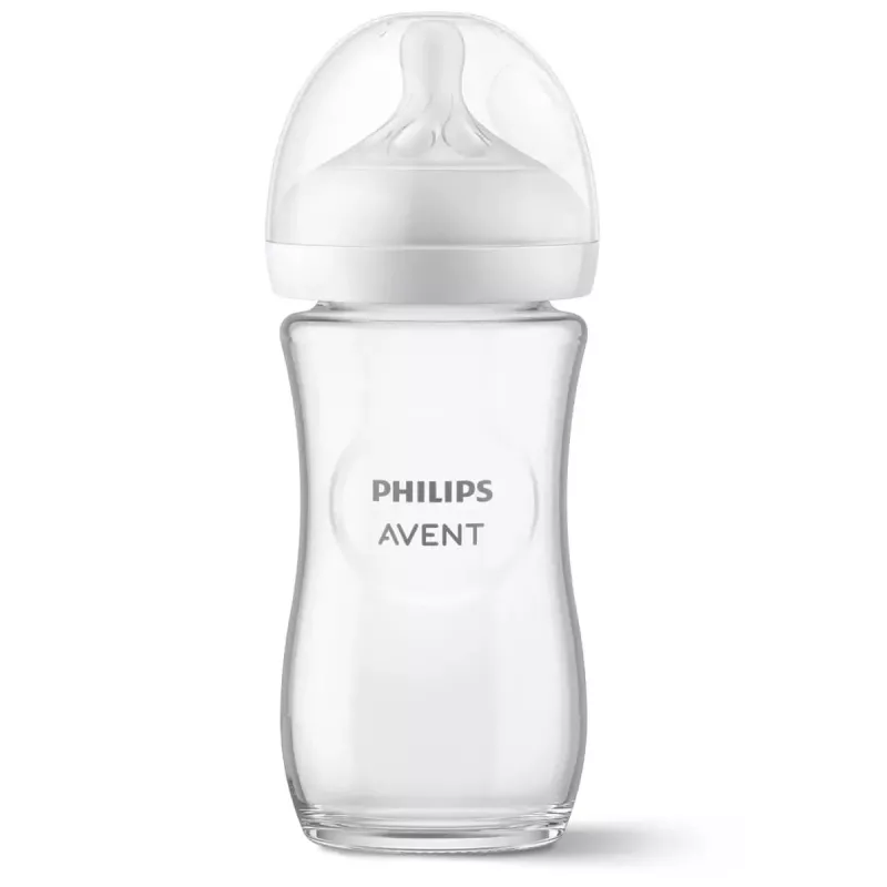Philips AVENT Natural Response stiklinis kūdikio buteliukas 240 ml, vidutinio srauto žindukas, 1m+