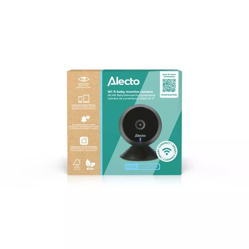 Alecto SMARTBABY5BK skaitmeninis vaizdo kūdikio stebėjimo monitorius, 2,4 GHz FHSS, 2,4 inch spalvotas LCD, naktinio matymo funkcija, dvipusis ryšys, temperatūros jutiklis, lopšinės, VOX, juodas
