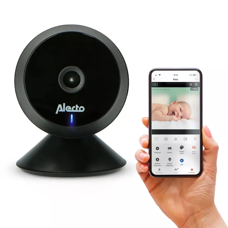 Alecto SMARTBABY5BK skaitmeninis vaizdo kūdikio stebėjimo monitorius, 2,4 GHz FHSS, 2,4 inch spalvotas LCD, naktinio matymo funkcija, dvipusis ryšys, temperatūros jutiklis, lopšinės, VOX, juodas