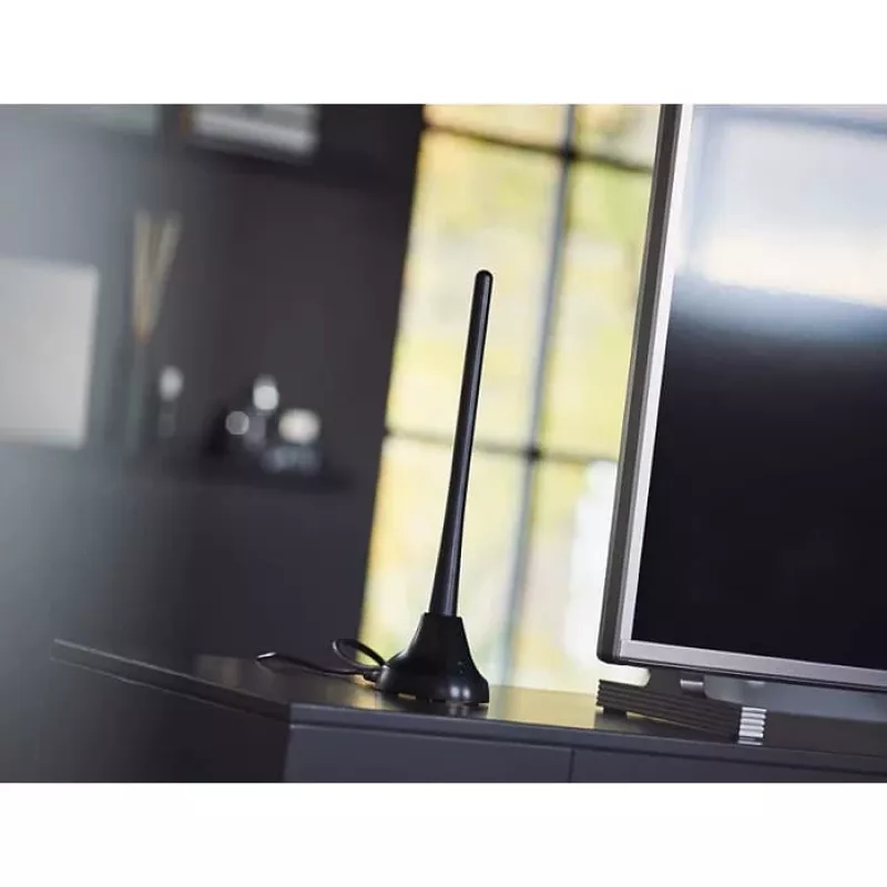 PHILIPS SDV5100/12 vidinė TV antena su 18 dB stiprinimu, UHF/VHF/FM, juoda
