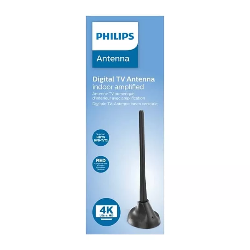 PHILIPS SDV5100/12 vidinė TV antena su 18 dB stiprinimu, UHF/VHF/FM, juoda