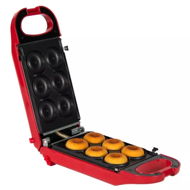 Trebs 6-in-1 užkandžių gamintojas raudonas – vafliai, sumuštiniai, grilis, spurgos, poffertjes, keksiukai
