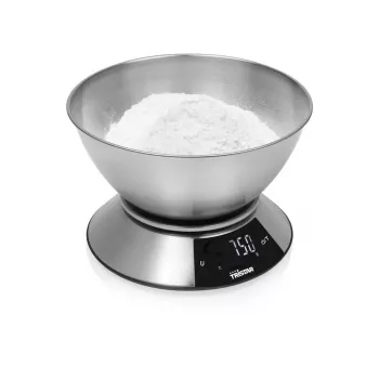 Tristar KW-2453 skaitmeninės virtuvinės svarstyklės su nerūdijančio plieno dubeniu, 5 kg talpa, 1 g tikslumu, LCD ekranu, taros funkcija, sidabrinės