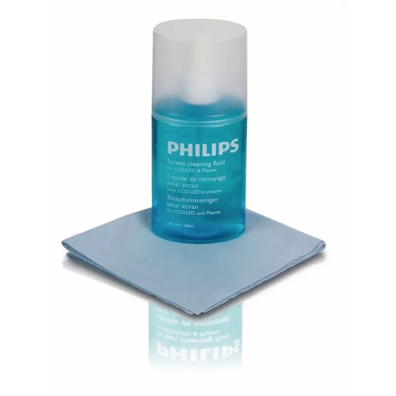 PHILIPS SVC1116B/10 Ekranų valymo rinkinys, skirtas LED, LCD, plazminiams, OLED ekranams, išmaniesiems telefonams, planšetiniams kompiuteriams, nešiojamiesiems kompiuteriams, televizoriams - 200 ml gelio purškalas + mikropluošto šluostė
