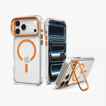 Spigen Ultra Hybrid Optik S MagSafe dėklas iPhone 17 Pro / 18 Pro - Skaidrus/Oranžinis
