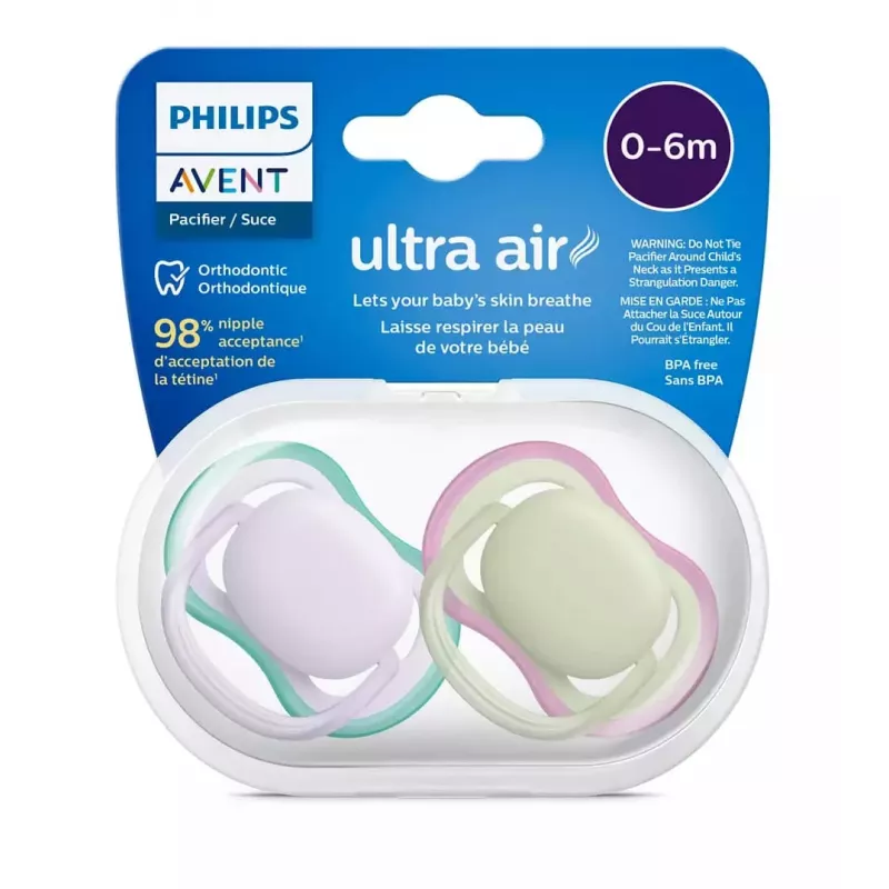 Philips Avent Ultra Air žindukas 0-6 mėn., 2 vnt., mergaitėms rožinis/violetinis, SCF085/24