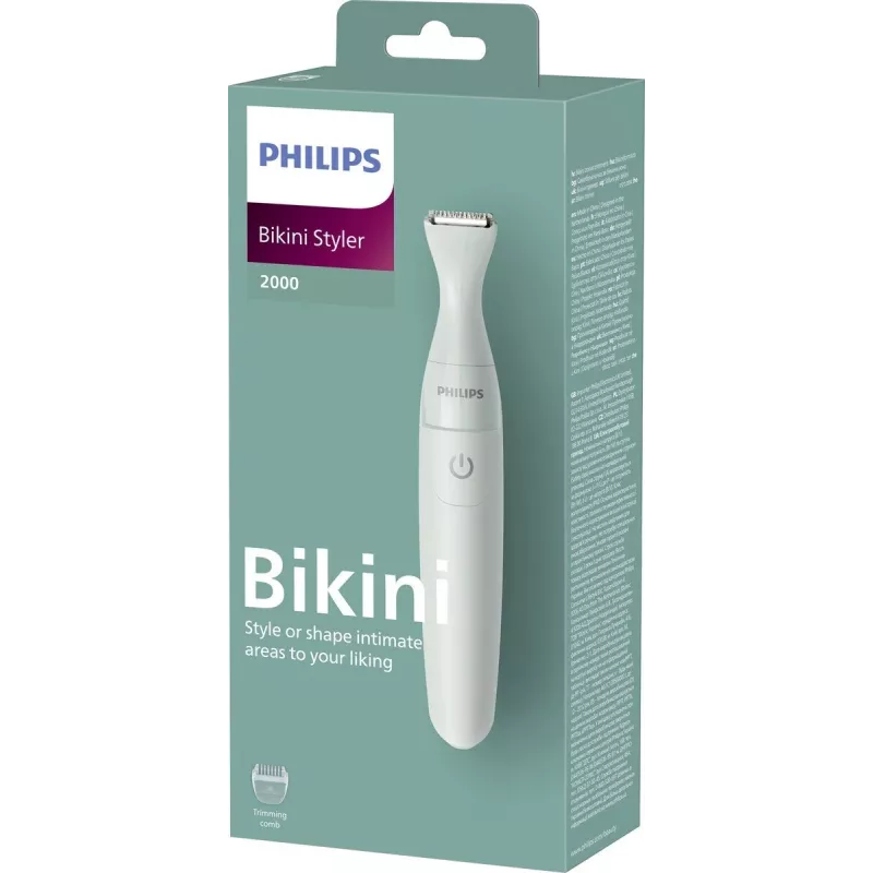 PHILIPS Essential Bikini Trimmer BRT398/15, saugus kirpimas jautrioms vietoms, šlapias ir sausas, 3 ilgio nustatymai, maitinamas baterija, baltas su rožiniais akcentais