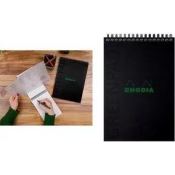 RHODIA GREENPAD spiralinis sąsiuvinis A5+ liniuotas juodas 160x210mm 90gsm 80 lapų 119929C