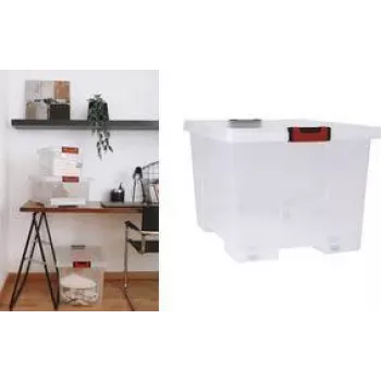 EDA CLiPSTOCK 75L laikymo dėžė su ratukais, dangčiu, minkšto lietimo rankenomis, juoda/raudona 010439