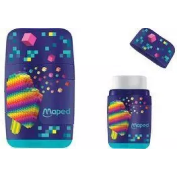 Maped Pixel Party trintukas ir drožtukas, dviguba anga, permatomas drožlių konteineris, įvairių spalvų 049223