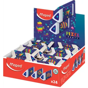 Maped Pyramide PIXEL PARTY plastikinis trintukas, baltas, be ftalatų ir PVC, trikampio skerspjūvio, 24 vienetų demonstracinė dėžutė 119523