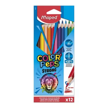 Maped COLOR'PEPS STRONG trikampiai spalvoti pieštukai, 12 skirtingų spalvų, 3,2 mm nelūžtantis švinas, kartoninė dėžutė 862712