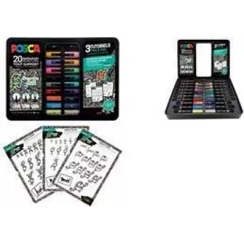 POSCA pigmentinių markerių „Doodle Art“ rinkinys, 20 markeriai metalinėje dėžutėje (6 x PC1MC, 7 x PC3M, 7 x PC5M) M POSCA/20 021