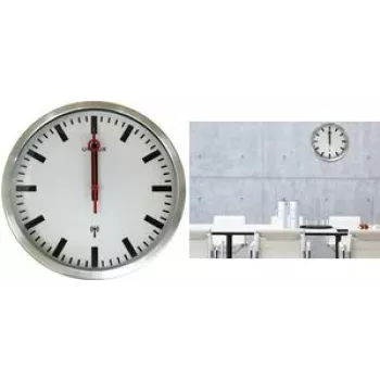UNILUX STATION Radiovaldomas sieninis laikrodis, 350 mm, sidabrinis stoties stilius, juodos kampuotos rodyklės 400124567