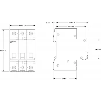 SIEMENS 5TL13910 Atjungimo jungiklis 100A 3 polių 400V AC DIN bėgelis