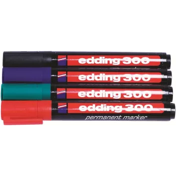 Edding 300-E4 žymeklių rinkinys, 4 vnt., juodas/mėlynas/žalias/raudonas 4-300-4