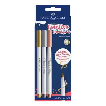 Faber-Castell Goldfaber Creative Marker rinkinys, 3 skirtingų spalvų, pigmentiniai dažai vandeninės bazės, bekvapiai, nesitepantys, atsparūs purslams, blisteris 161005