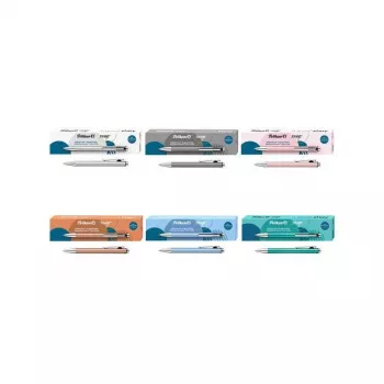 Pelikan Snap Metallic rutulinis rašiklis, sidabrinės perlo spalvos blizgus aliuminio korpusas, mėlynas rašalas, vidutinis 400208064