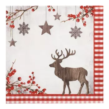 PAPSTAR Kalėdinio motyvo servetėlės X-mas Deer 400 x 400 mm, spausdintos, 1/4 lankstymo, 3 sluoksnių - 1 vnt. (37222)