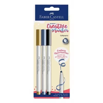 Faber-Castell Goldfaber Creative Marker rinkinys, 3 vnt., vandeniniai, šepetėlio antgalis, įvairių spalvų (juoda, pilka, balta), blisteris 160905
