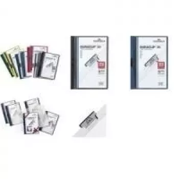 DURABLE DURACLIP ORIGINAL 30 A4 dokumentų segtuvas su metaliniu spaustuku, permatomu mėlynu priekiniu viršeliu, 5 vnt. pakuotė 2227-07