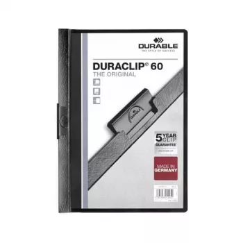 DURABLE DURACLIP 60 A4 segtuvas su spaustuku juodas (25 vnt. pakuotė) 220901