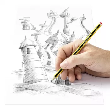 Staedtler Noris HB grafito pieštukų rinkinys, 10 vienetų, geltonai juodomis juostelėmis, šešiakampis, FSC mediena, super klijuotos šerdies, EN 71 120-2BK10D