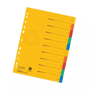 Herlitz A4 padidinto formato kartoniniai skyrikliai, 10 dalių, tušti skirtukai, 5 spalvos, perdirbto manilos kartono, su perforacija ir organizacine spauda 300006188