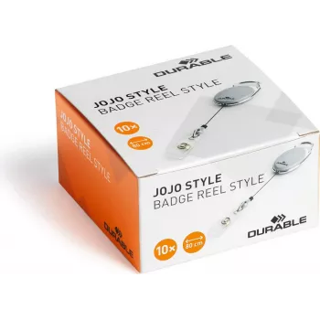 DURABLE Jojo STYLE ištraukiamas kortelių laikiklis su spaustuko kilpa, 80 cm nailono virvelė, juodas, 10 vnt. paketas 832410