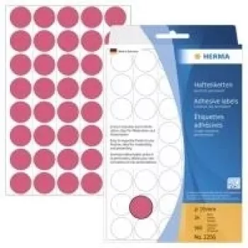 HERMA 2256 Nuolatinio klijavimo apvalūs lipdukai švytinčiai raudoni 19 mm, 960 lipdukų (24 lapai x 40)