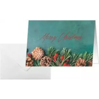 SIGEL DS642 Green Christmas A6 gulsčio formato atvirukas, 250 gsm baltas kartonas, rašalinis/lazerinis/kopijavimo aparatas, 5 atvirukai su vokais
