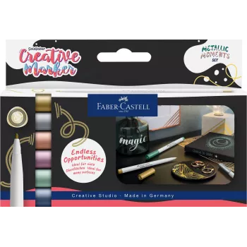 Faber-Castell Creative Marker Goldfaber Metallic Moments, 6 dalių rinkinys, vandeniniais dažais, bekvapiai, nesitepantys, įvairių metalinių spalvų 161107