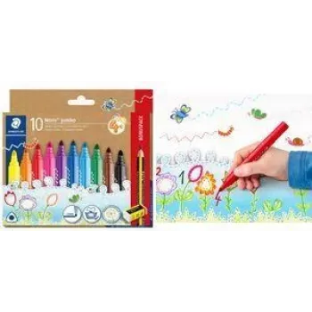 STAEDTLER Noris jumbo flomasteriai, 3,0 mm, trikampio formos, nuplaunami, papildoma pakuotė iš 10 328-B C10P