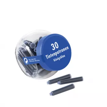 Pelikan 4001 Standard International Short rašalinės kasetės, karališkai mėlynos, trinamos ir nuplaunamos, 30 kasečių stikliniame indelyje 300003745