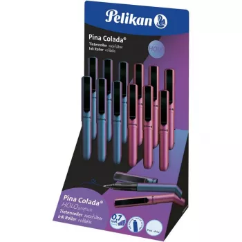 Pelikan Pina Colada Holo ritininis rašiklis - 12 vienetų dėklas, holografinis metalinis lakas, vidutinio storio mėlynas rašalas 300007994