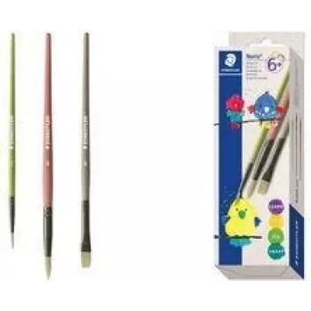 STAEDTLER Noris sintetinių teptukų rinkinys, 3 vnt., įvairių spalvų, perdirbto plastiko koteliai, metalinės įvorės (989R-S BK3)