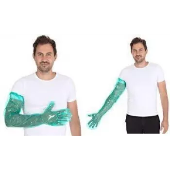 HYGOSTAR SOFTLINE LONG PLUS LDPE vienkartinės pirštinės, žalios, universalaus dydžio, elastinis rankogalis ties dilbiu, lygios ir minkštos, 1 vnt. 2621