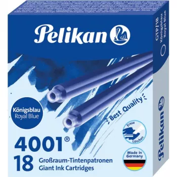 Pelikan 4001 GTP/18 Royal Blue didelės talpos rašalo kasetės, 18 vnt. pakelis 300735