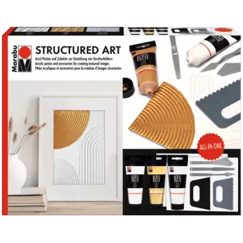 Marabu STRUCTURED ART akrilo struktūrinės pastos rinkinys, 3 x 100 ml, baltas, vandeninis, kreminės-tešlinės konsistencijos, matinis apdaila 1202000000088