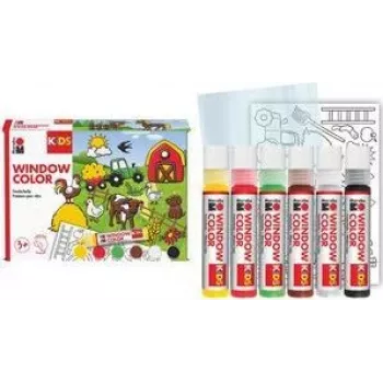 Marabu KiDS Window Color rinkinys Ūkis, 6 x 25 ml nulupami langų dažai, vandeniniai, nuimami, 1 rinkinys (0306000000006)
