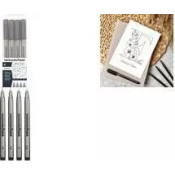 Faber-Castell EBERHARD FABER Pigment Liner juodas 4 dalių rinkinys (0,1, 0,3, 0,5, 0,7 mm) atsparus vandeniui, šviesai atsparus, permanentinis 558104
