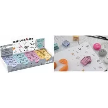 FABER-CASTELL EBERHARD FABER gyvūnų dvigubas drožtukas, demonstracinė dėžutė, 8 vnt., standartiniams ir dideliems pieštukams, plastikinis, įvairių spalvų 585154