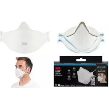 3M Aura 9320+ FFP2 respiratorius be iškvėpimo vožtuvo, 3 dalių plokščiai sulankstomas, baltas, 1 pakelis 9320-5