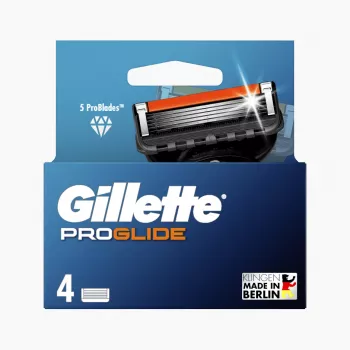 Gillette ProGlide vyriškų skustuvų keitimo galvutės, 4 kasetės, 5 trinties mažinantys ašmenys + tikslus trimeris, Lubrastrip, tinka Fusion5 rankenoms 8001090456366