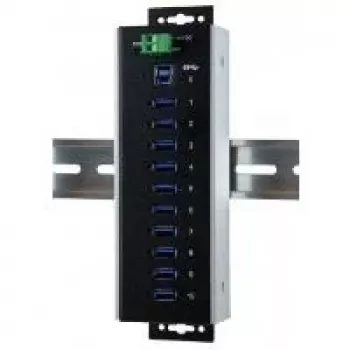 EXSYS EX-1110HMVS-WT Pramoninis 10 prievadų USB 3.2 Gen 1 šakotuvas, montuojamas ant DIN bėgio, metalinis, 5Gbps