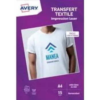 Avery T-shirtų transferinio popieriaus A4 baltas šviesiems audiniams, lazeriniams spausdintuvams, 15 lapų (C9403-15)