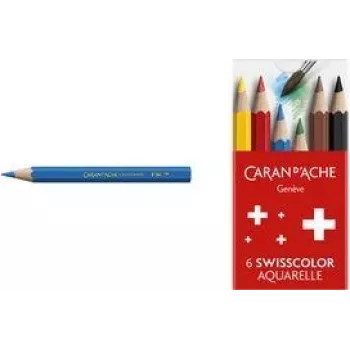 Caran d'Ache Swisscolor Aquarelle vandenyje tirpūs spalvoti pieštukai, rinkinys iš 6, kedro mediena, šešiakampiai 1286.806