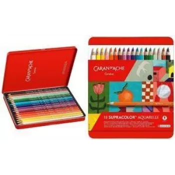 Caran d'Ache Supracolor Soft Special Edition akvareliniai pieštukai, rinkinys iš 18, įvairių spalvų, metalinė dėžutė 3888.418