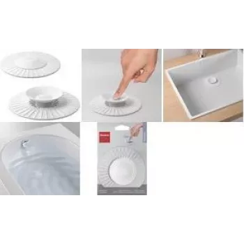 Metaltex universalus silikoninis kanalizacijos dangtelis 2-in-1 su sieteliu ir kamščiu, baltas 297558000
