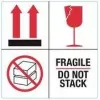 RILLPRINT 76930 FRAGILE / DO NOT STACK įspėjamieji lipdukai, nuolatiniai klijai, popierius, balti/raudoni/juodi, 100 x 50 mm, 500 lipdukų ritinyje
